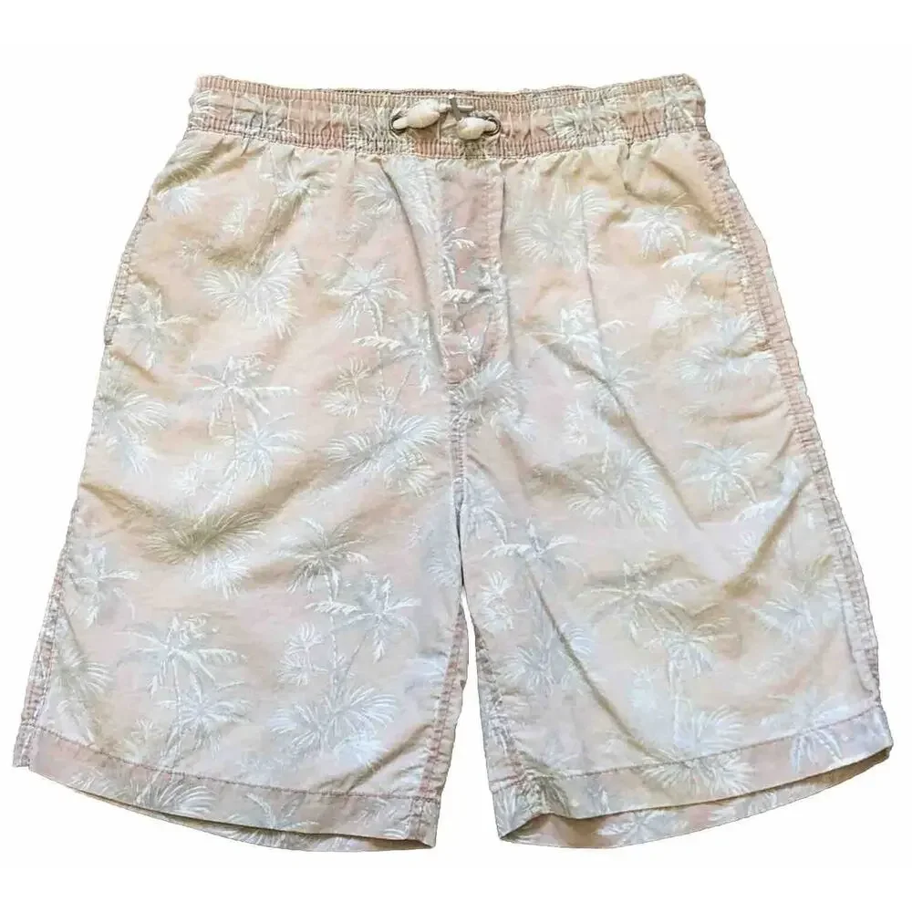First Wave Swim Shorts Boys XLarge 14-16 Pink Palm Trees Drawstring Board Shorts